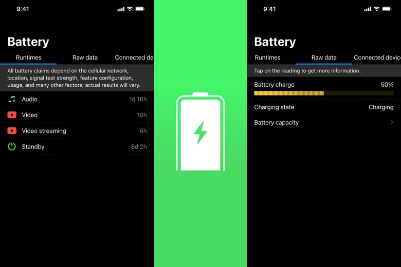 Ứng dụng kiểm tra pin như Battery Life trên App Store.